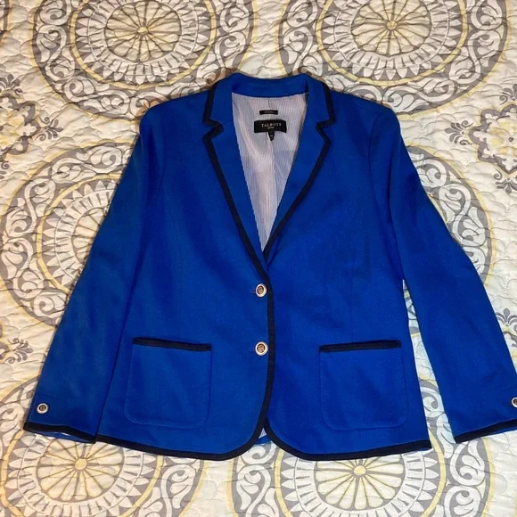 Talbots Aberdeen Pique Blue Blazer Size 14 Petite - Picture 2 of 13